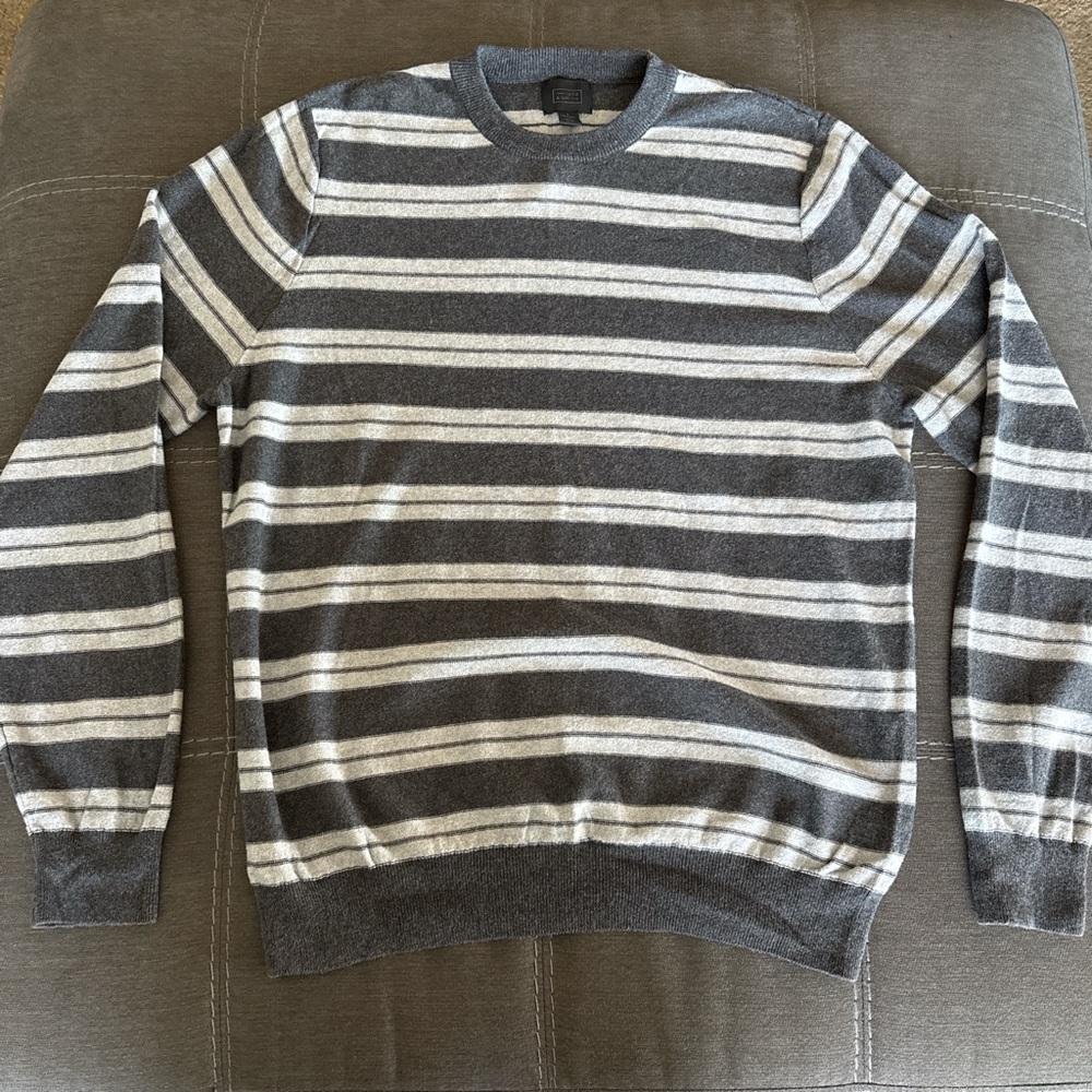 14th & Union Charcoal and Light Gray Striped Crewneck Sweater. L